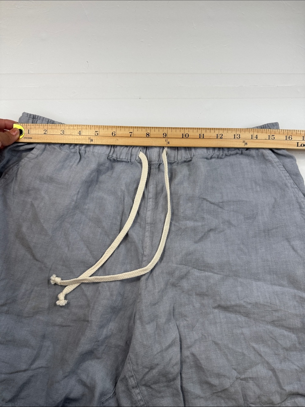 Alex Crane Bo Shorts Men Large Blue 100% Linen Striped Relax Drawstring Pockets - Picture 12 of 15